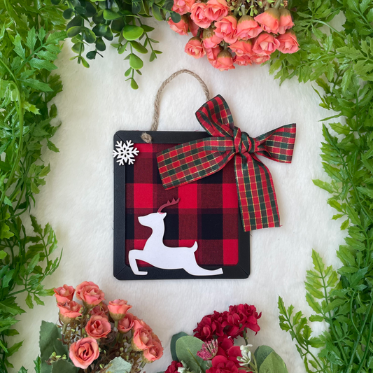 Reindeer, Bow, & Snowflakes Square Art