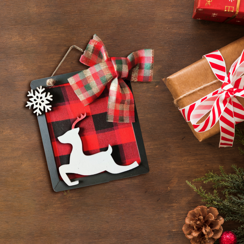 Reindeer, Bow, & Snowflakes Square Art