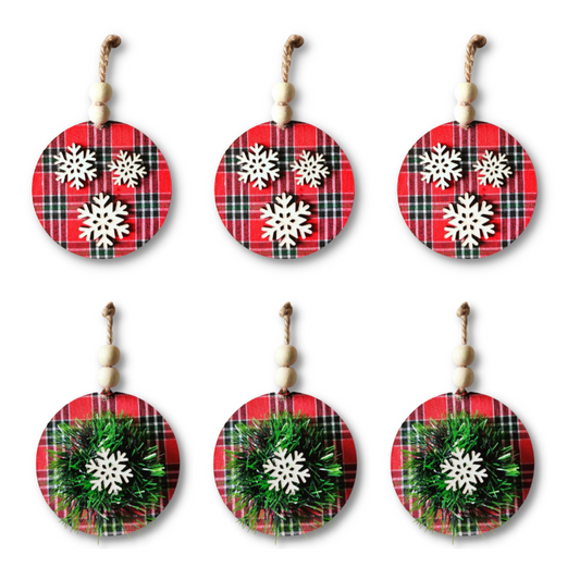 Set of 6 Christmas Decoration Wooden Hangings For Tree, Wall or Door