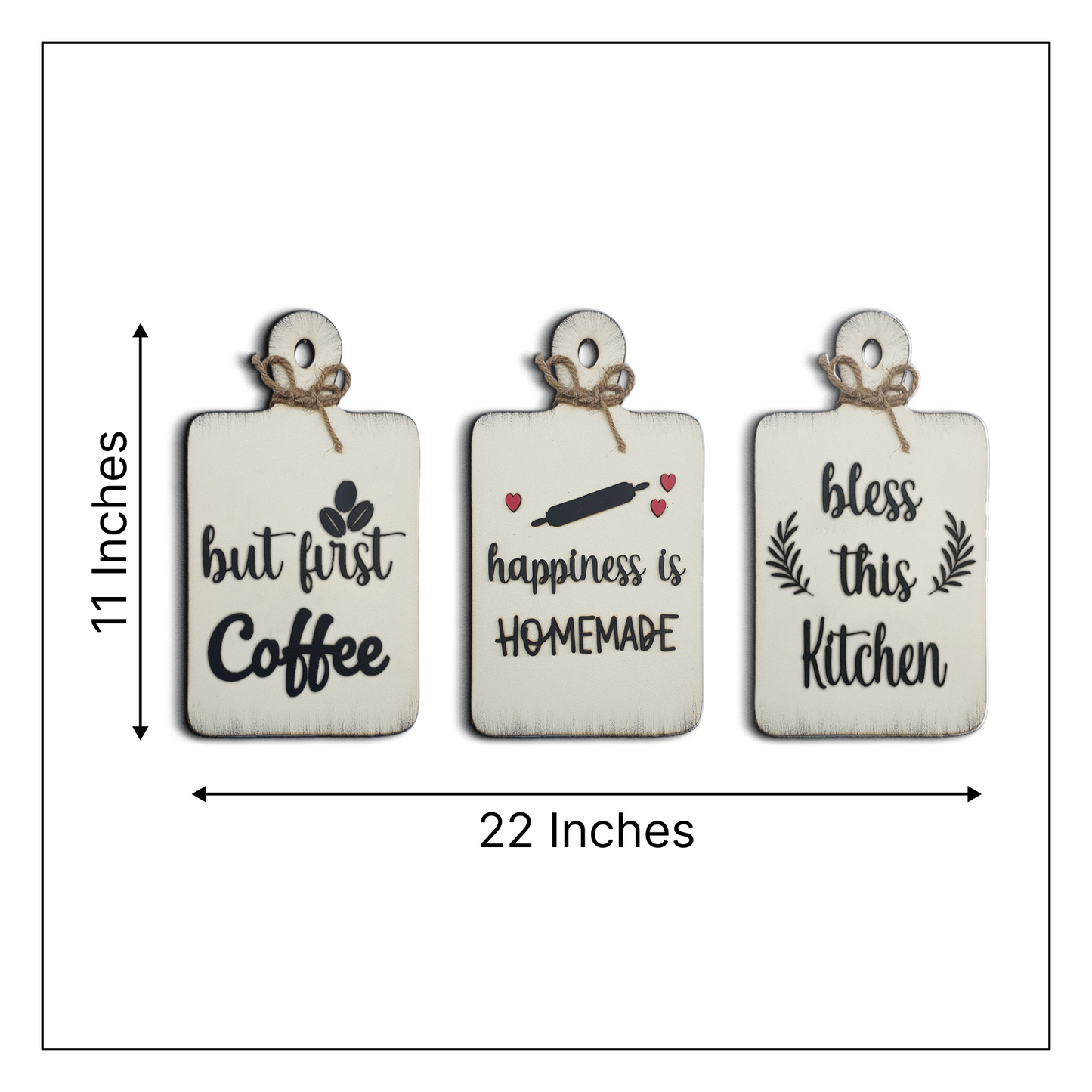 Set of 3 Quote Chop Board Wooden Wall Art for Kitchen, Café, and Restaurant