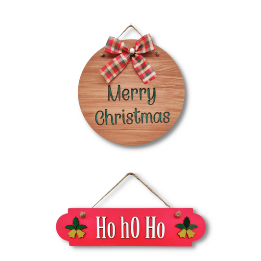 Set of 2 Merry Christmas and Hohoho Quote Hanging Decoration