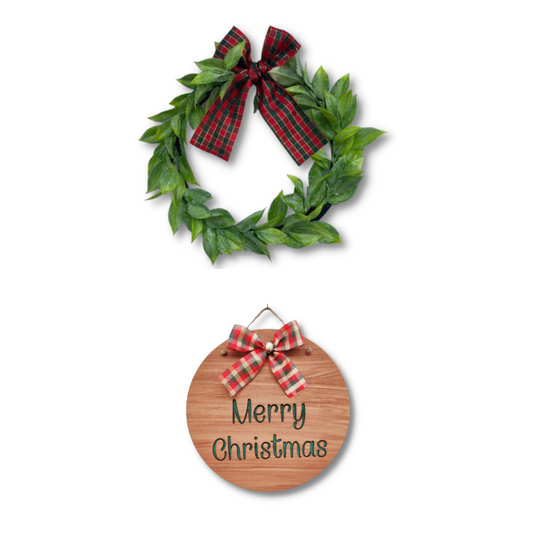 Set of 2 Wooden Tree, Wall or Door Christmas Decoration