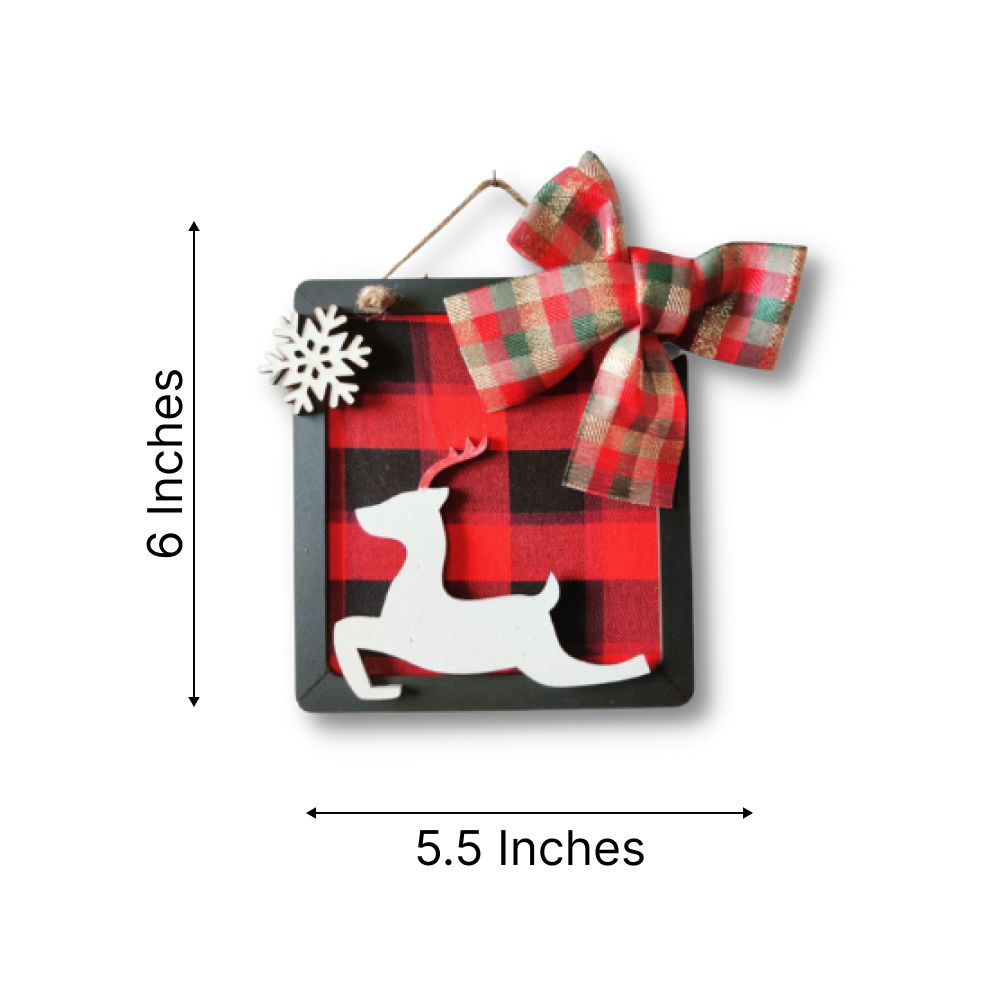 Reindeer, Bow, & Snowflakes Square Art