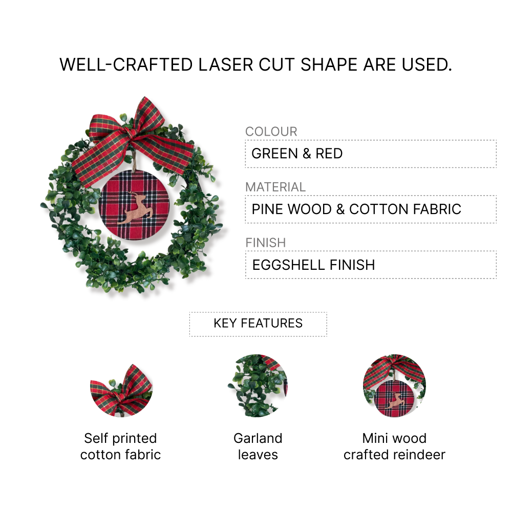 Reindeer, Leaves and Bow Beautiful Christmas Wreath Ring