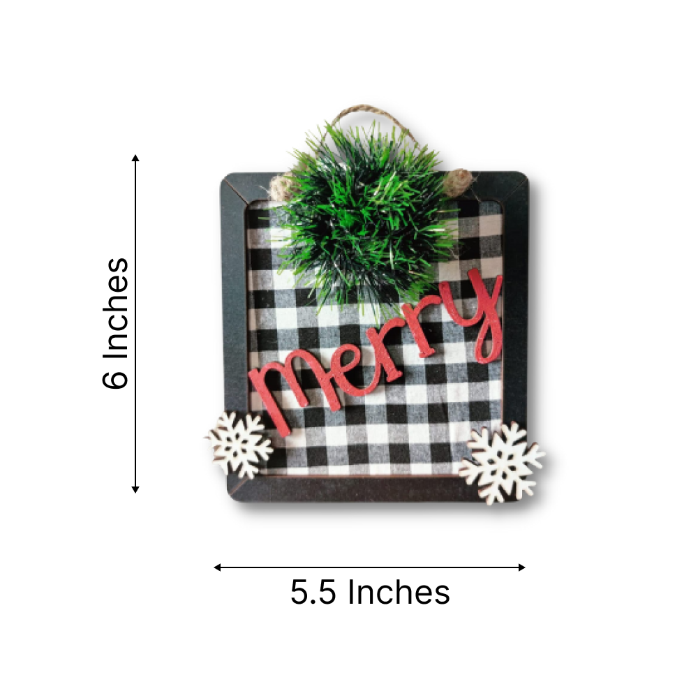 Merry Quote With Snowflakes and Green Tassel Art