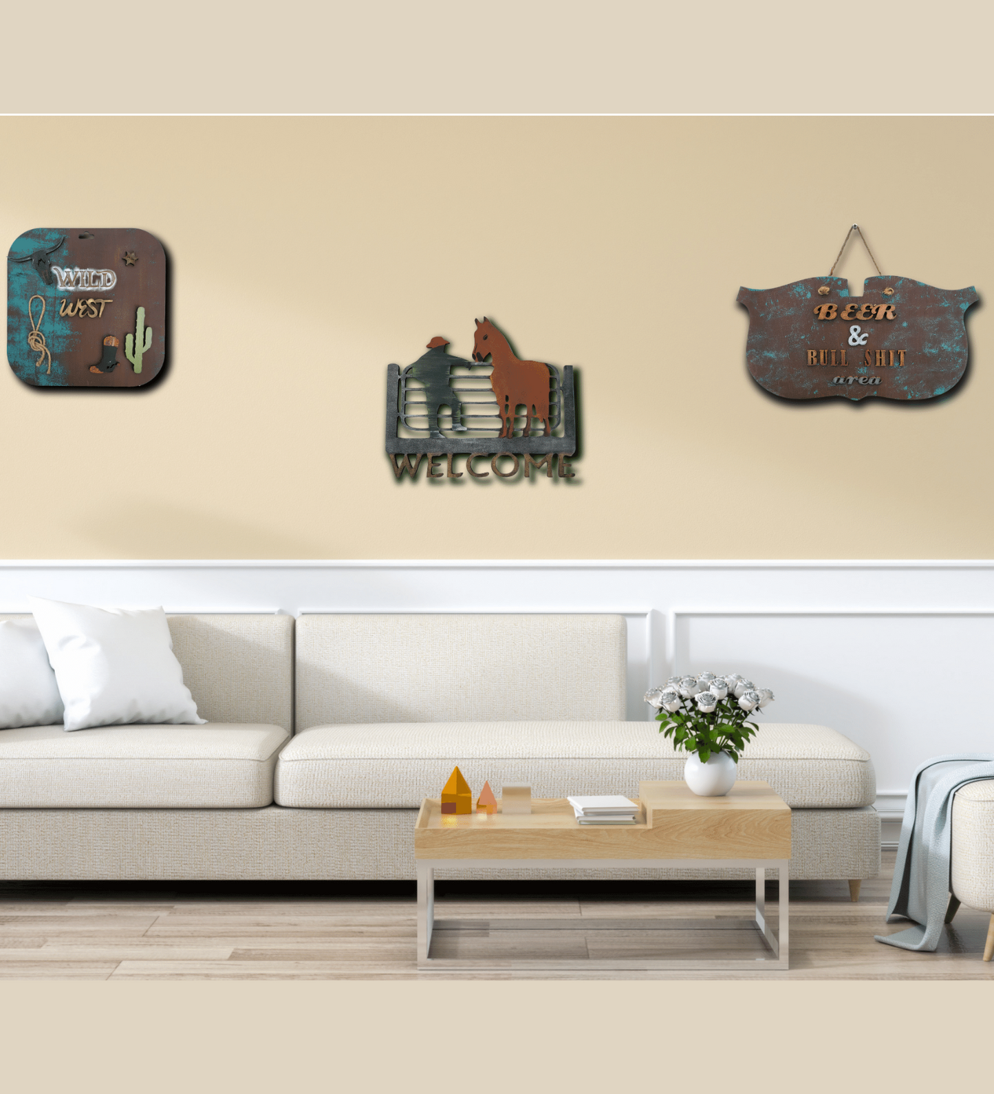Rustic FarmHouse Theme Wooden Wall Art Set of 3