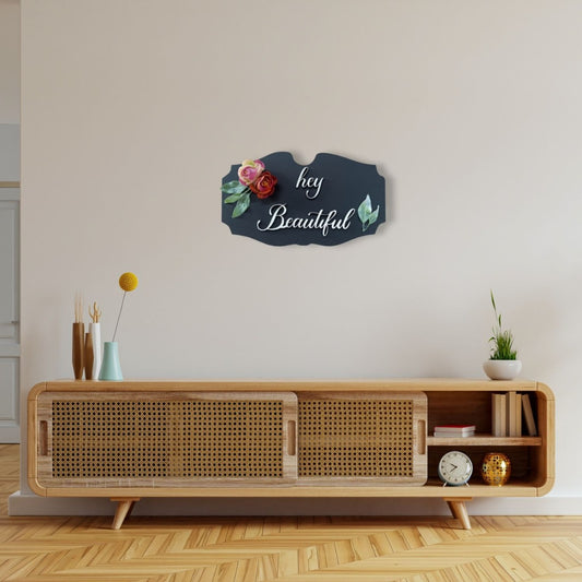 Hey Beautiful 3D Wooden Wall Art With Beautiful Flowers and Leaves