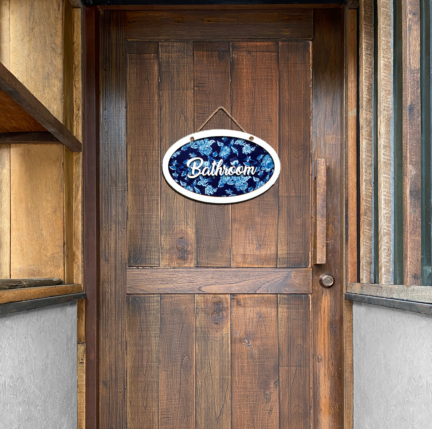 Bathroom Wooden Oval Shape Hanging Sign Board