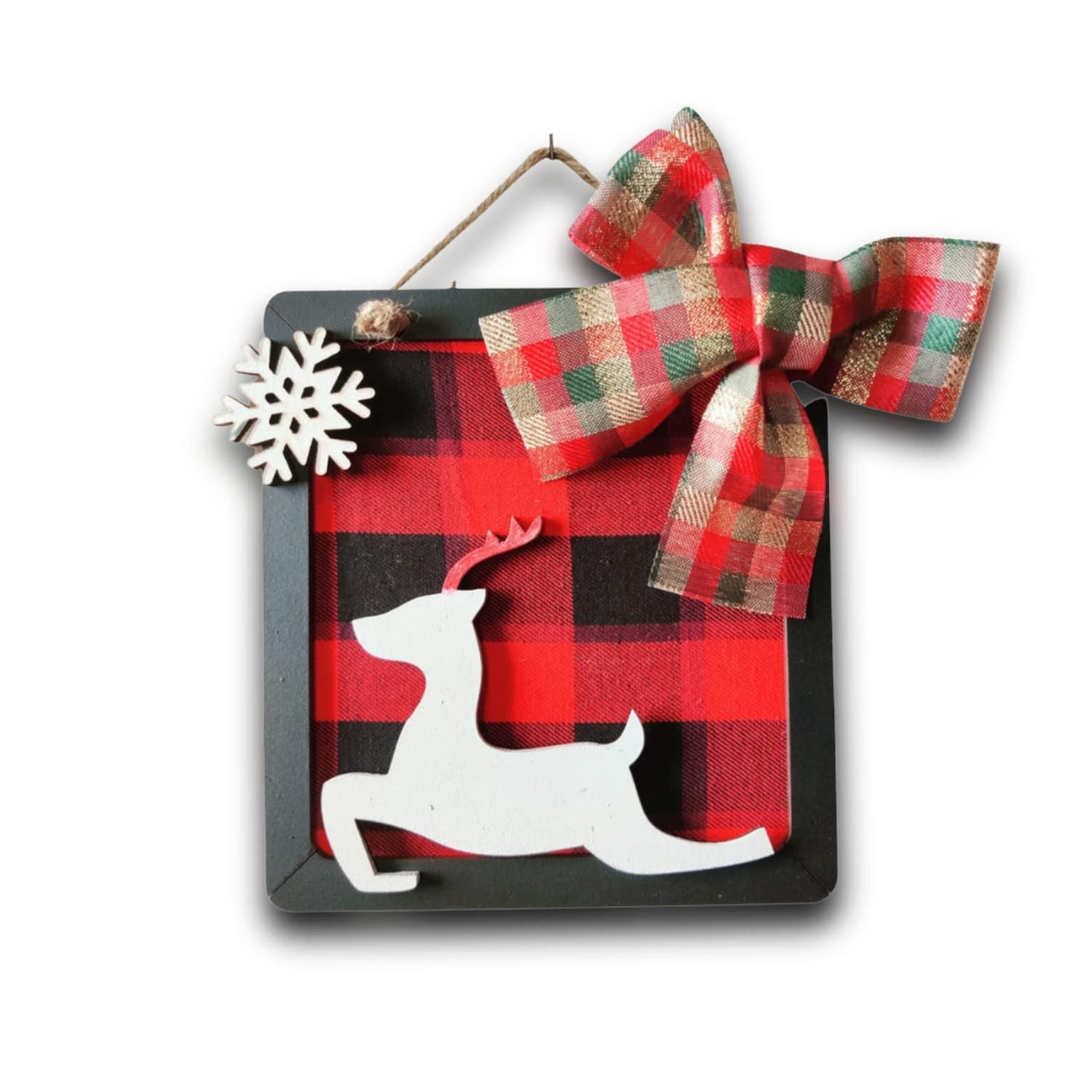 Reindeer, Bow, & Snowflakes Square Art