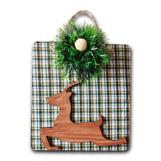 Reindeer & Green Tassel Mini Square Art