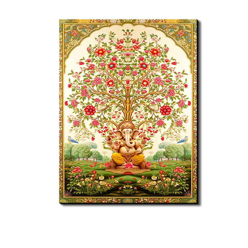 Tree of Life Pichwai With Ganesh Wood Print Wall Art