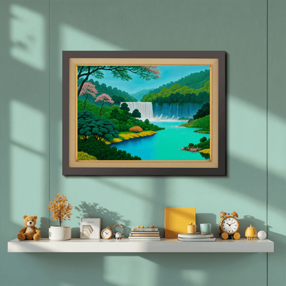 Nature With Waterfall Landscape Wood Print Wall Art 23x17.5 Inches