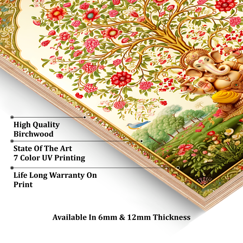 Tree of Life Pichwai With Ganesh Wood Print Wall Art