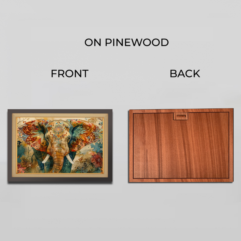 Traditional and Auspicious Elephant Wood Print Wall Art 23x17.5 Inches