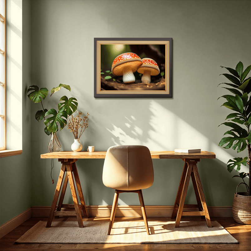Mushrooms Nature Wood Print Wall Art 23x17.5 Inches