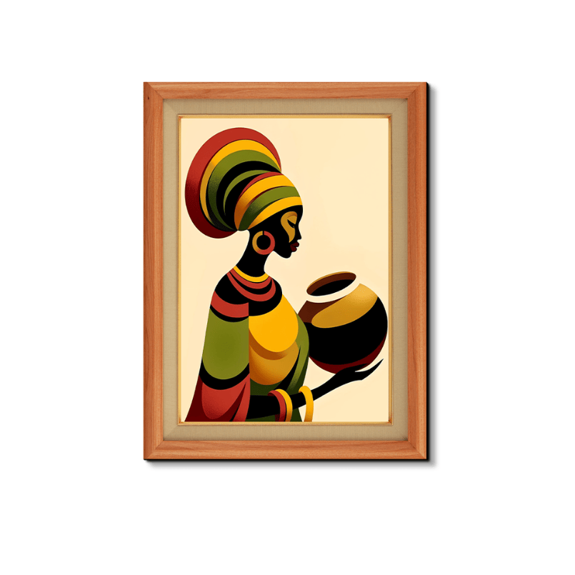 African Lady With Pot Wood Print Wall Art 18x23 Inches