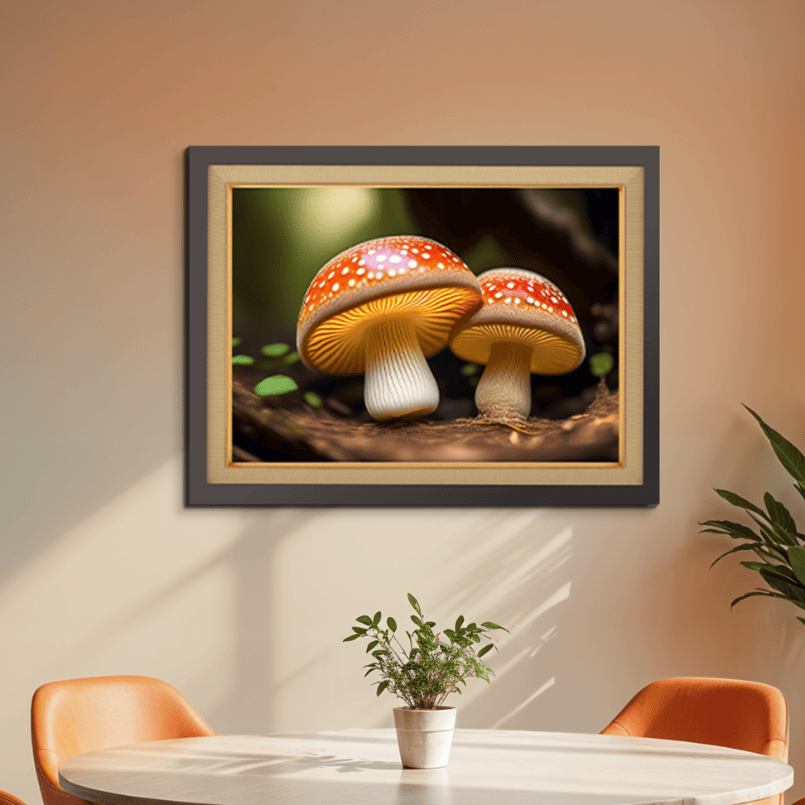 Mushrooms Nature Wood Print Wall Art 23x17.5 Inches