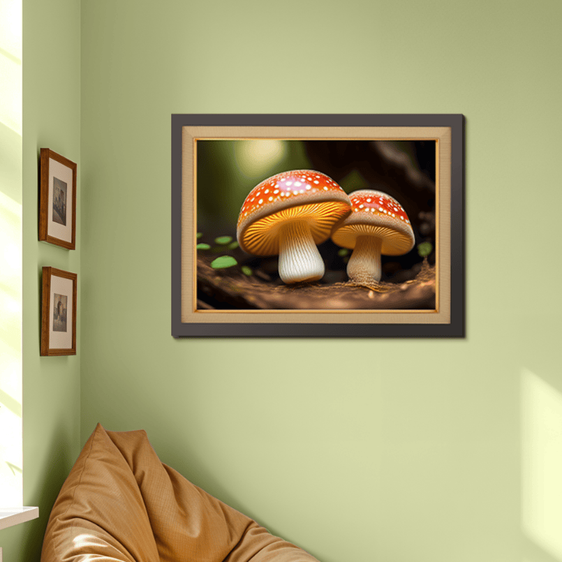 Mushrooms Nature Wood Print Wall Art 23x17.5 Inches