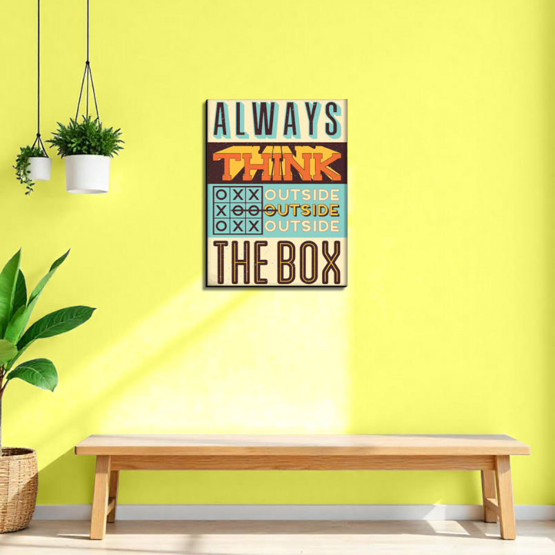 Always Think Outside The Box Vintage Wood Print Wall Art