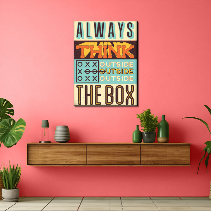 Always Think Outside The Box Vintage Wood Print Wall Art