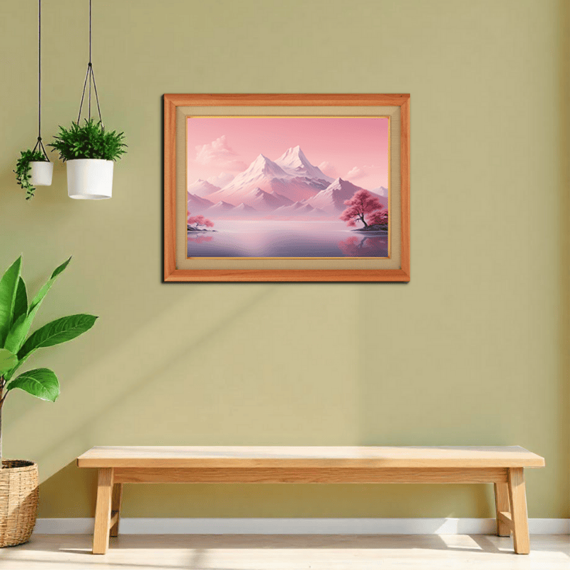 Pink Mountain Wood Print Wall Art 23x17.5 Inches