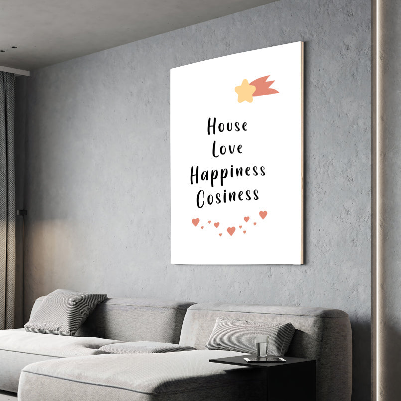 House Love Happiness Cosiness Wood Print Wall Art
