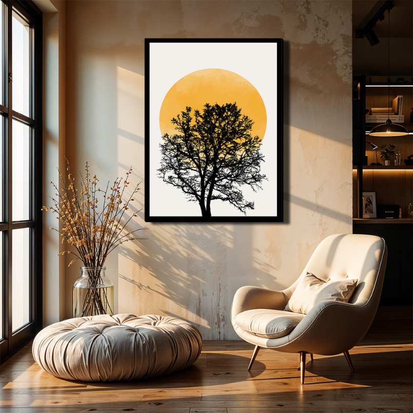Sunset Boho Beige Wood Print Wall Art
