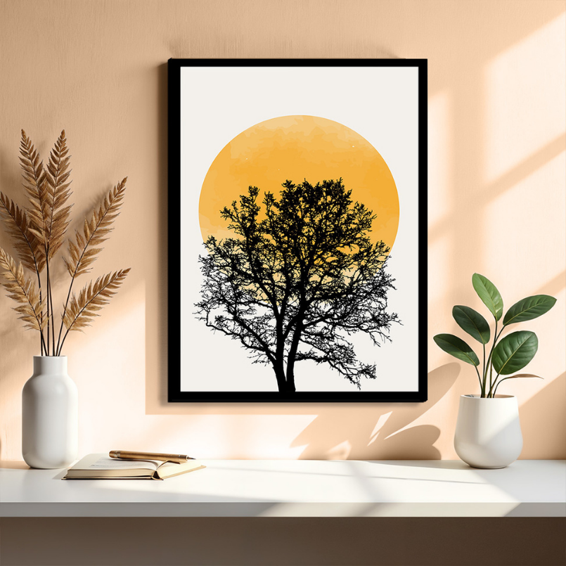 Sunset Boho Beige Wood Print Wall Art