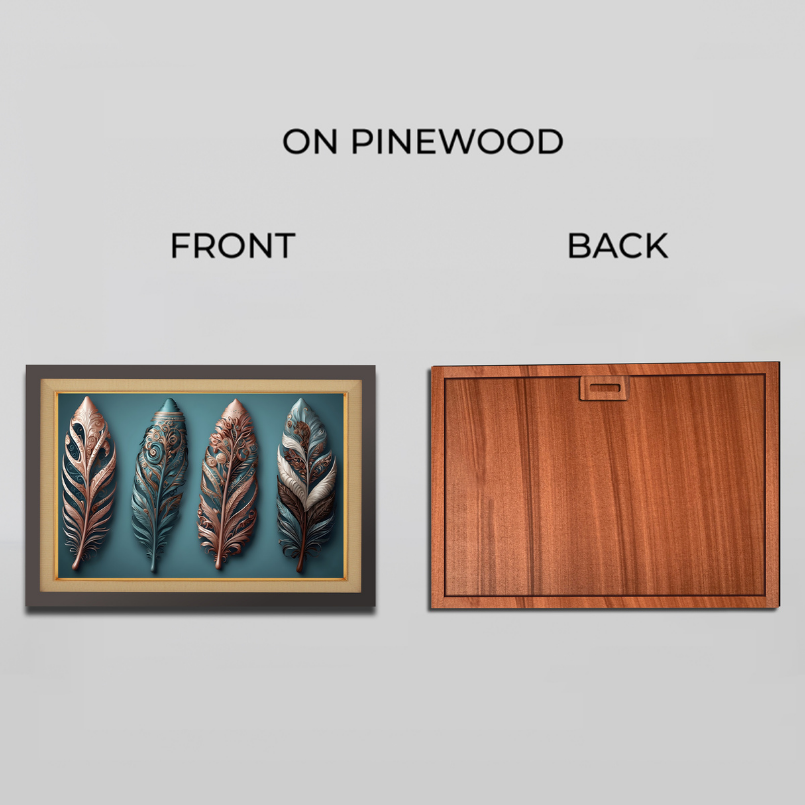 Metallic Feather Leaf Wood Print Wall Art 23x17.5 Inches