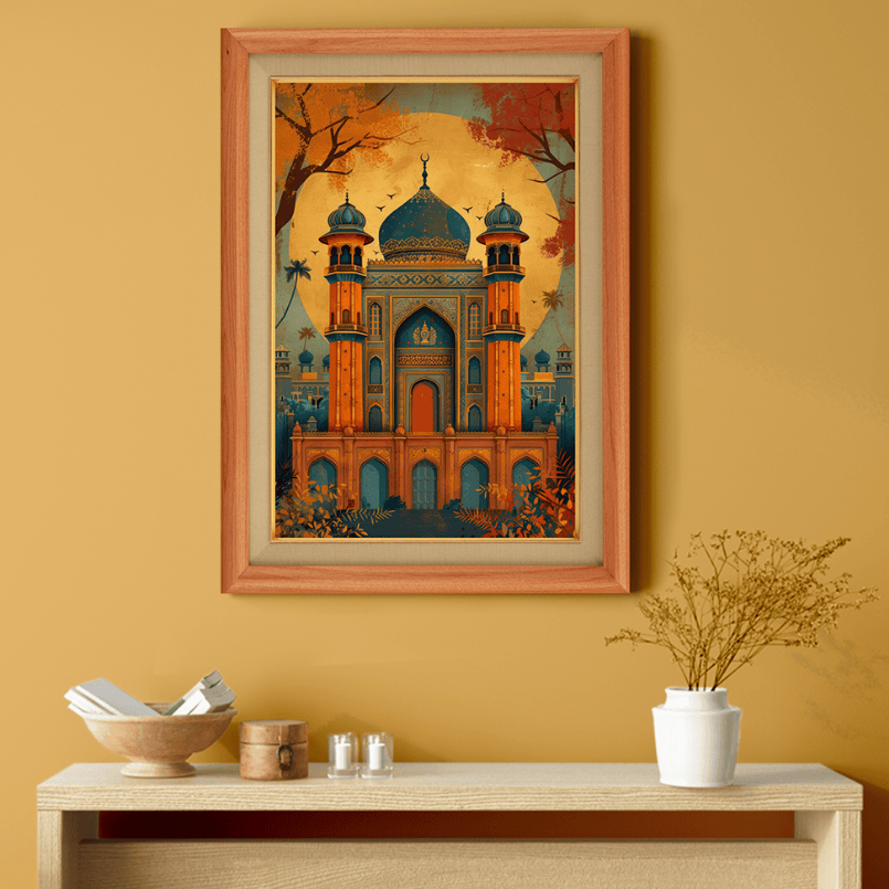 Ancient Mughal Architecture Mehal  Wood Print Wall Art 18x23 Inches