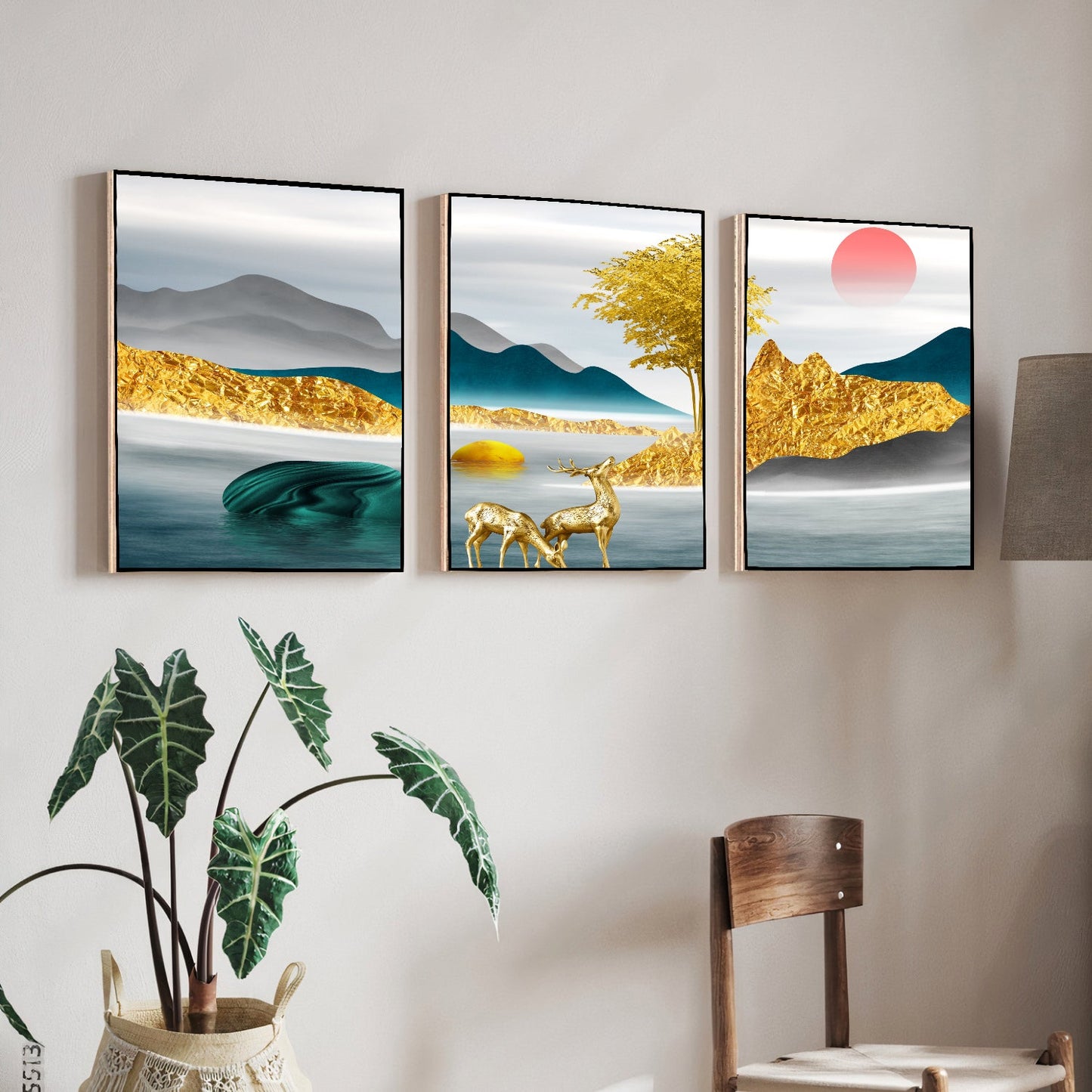 Assorted Landscape Golden Wood Print Wall Art Set of 3