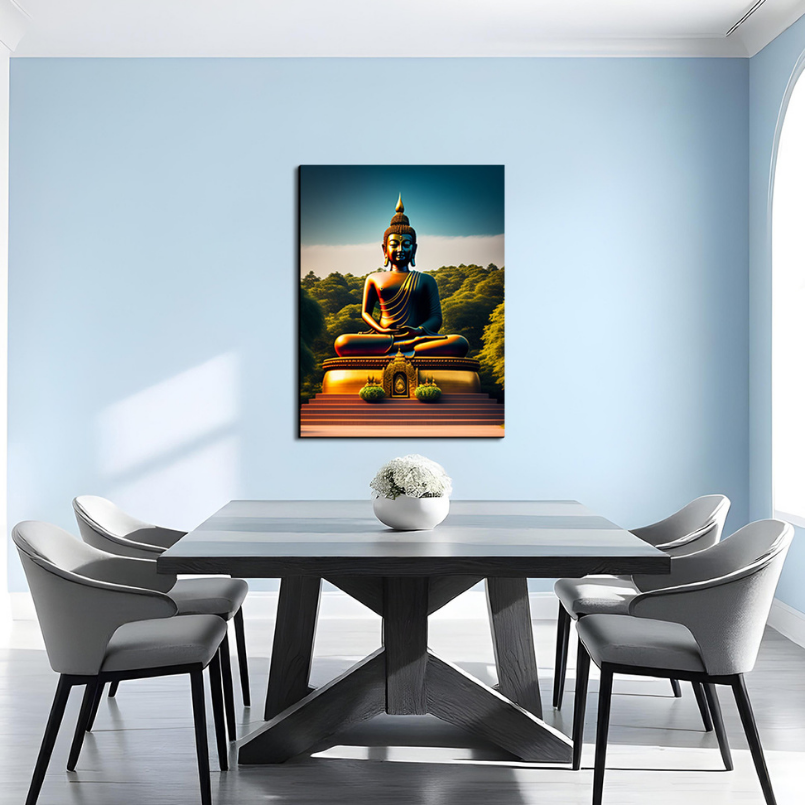 Buddha Meditating in Mountains Wood Print Wall Art