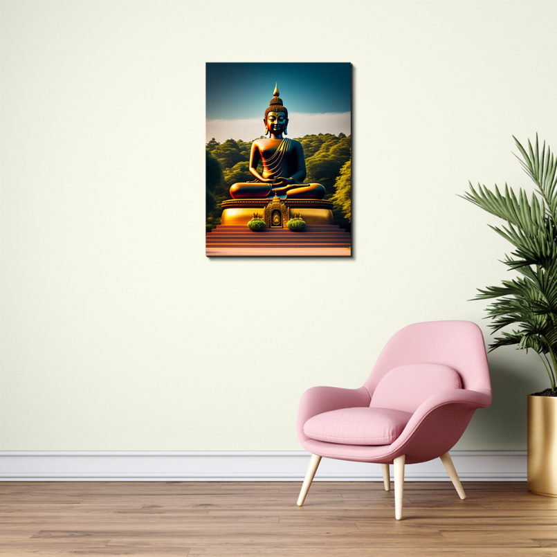 Buddha Meditating in Mountains Wood Print Wall Art