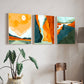 Orange Abstract Landscape Wood Print Wall Art Set of 3