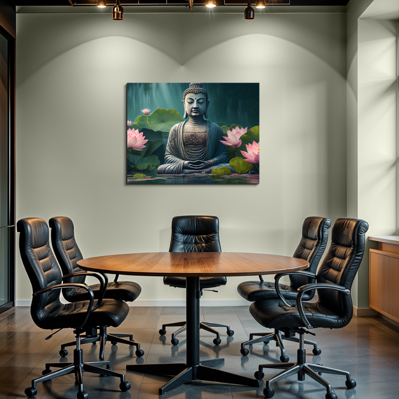 Buddha Meditating in Water Wood Print Wall Art