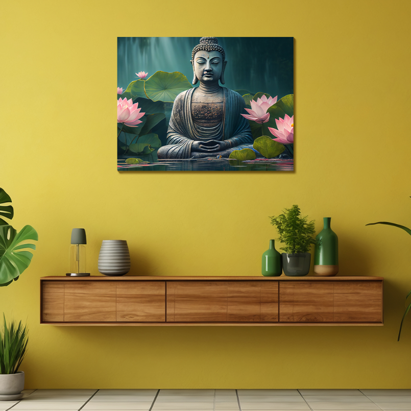Buddha Meditating in Water Wood Print Wall Art