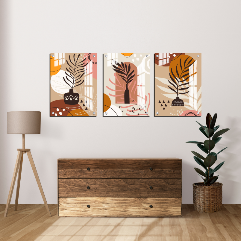 Leaf Botanical Boho Wood Print Wall Art Set of 3
