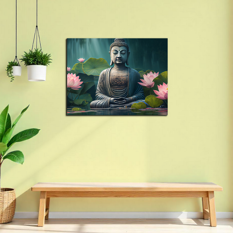 Buddha Meditating in Water Wood Print Wall Art