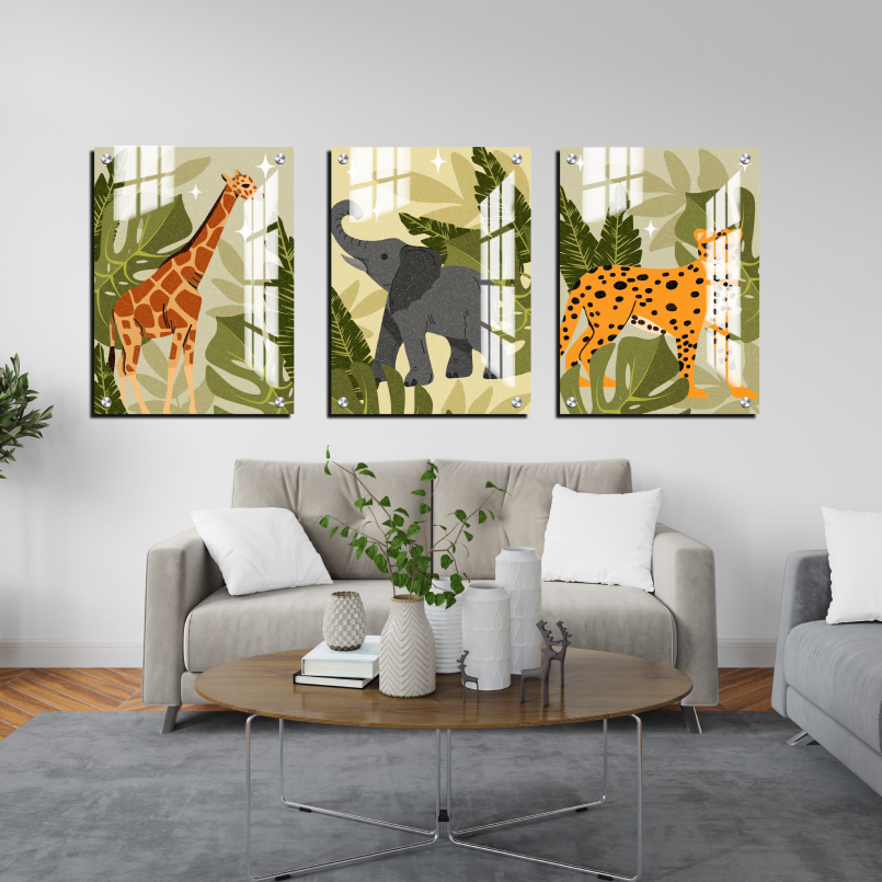 Animal Theme Boho Wood Print Wall Art Set of 3