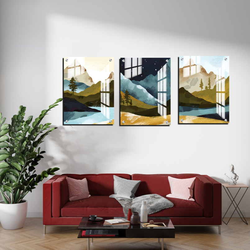 Mountain Night Wood Print Wall Art Set of 3