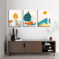 Golden Lucky Deer Landscape Wood Print Wall Art Set of 3