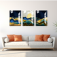 Blue & Gold Landscape Wood Print Wall Art Set of 3