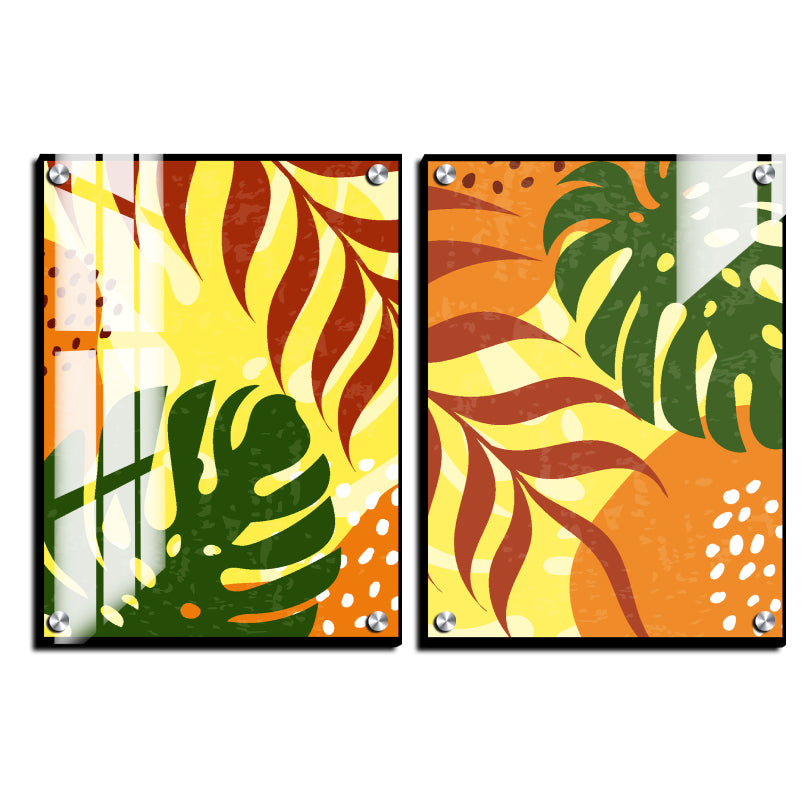 Abstract Botanical Leaf Wood Print Wall Art Set of 2