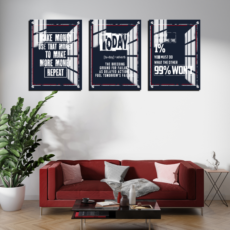Self Motivational Inspired Quotes Wood Print Wall Art Set of 3