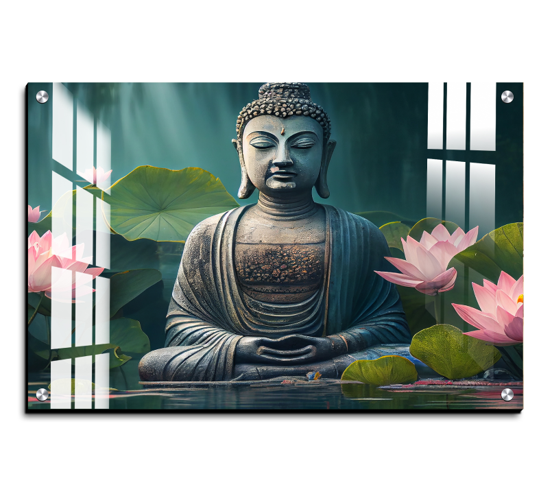 Buddha Meditating in Water Wood Print Wall Art