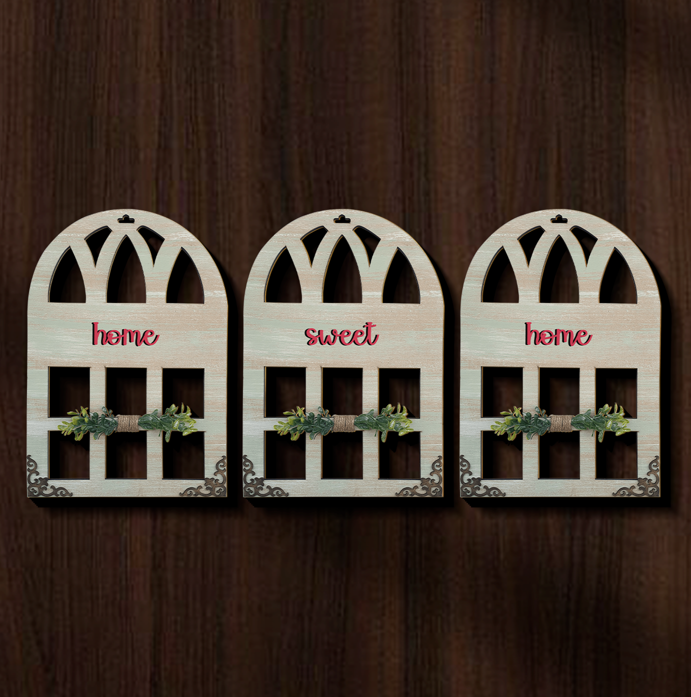 Home Sweet Home Quote Window Wall Art Set of 3