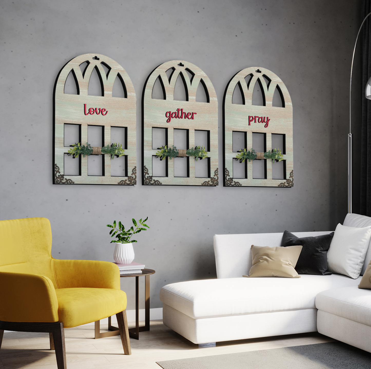 Love Gather Pray Quote Window Wall Art Set of 3