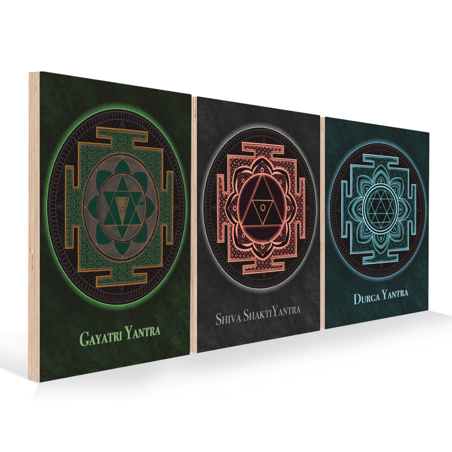 Set of 3 Prosperity & Wealth Yantra Wood Print Wall Art