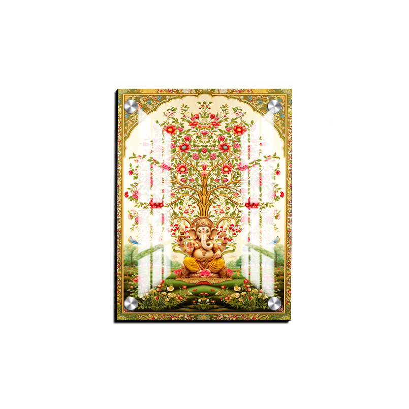Tree of Life Pichwai With Ganesh Wood Print Wall Art