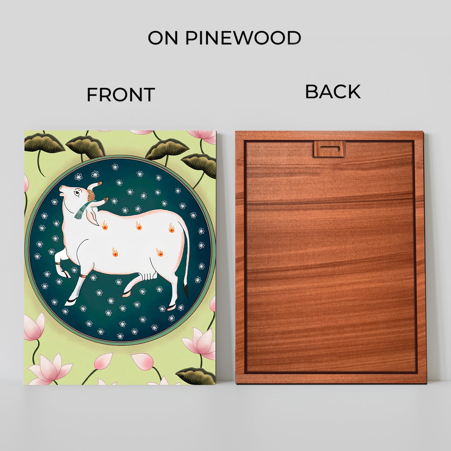 Cow and Lotus Pichwai Wood Print Wall Art
